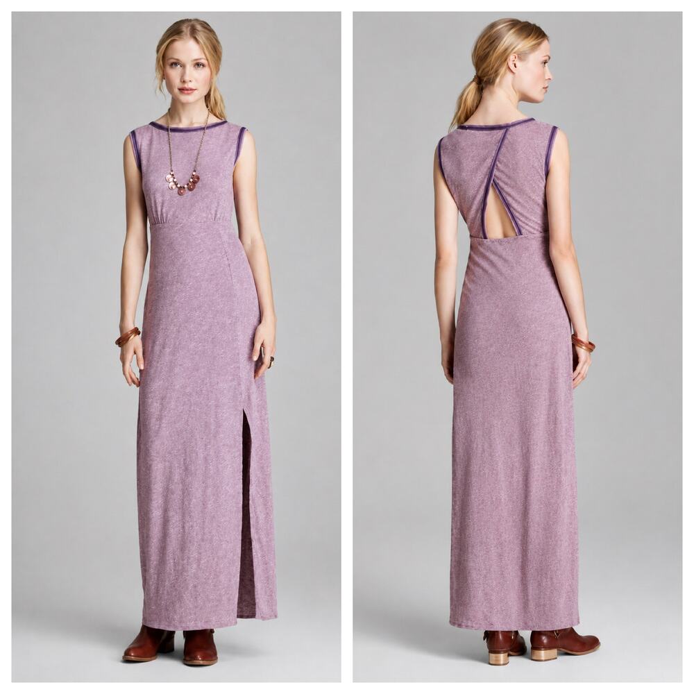 FREE PEOPLE Wham Bam Sabrina Boho Cotton Maxi Dress in Lavender Heather Size S